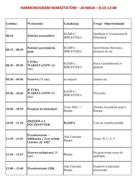 Harmonogram warsztatów
